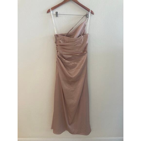 Galina Signature Charmeuse Draped One-Shoulder Dress in Sand 4 Bridesmaid Ball - Picture 6 of 13